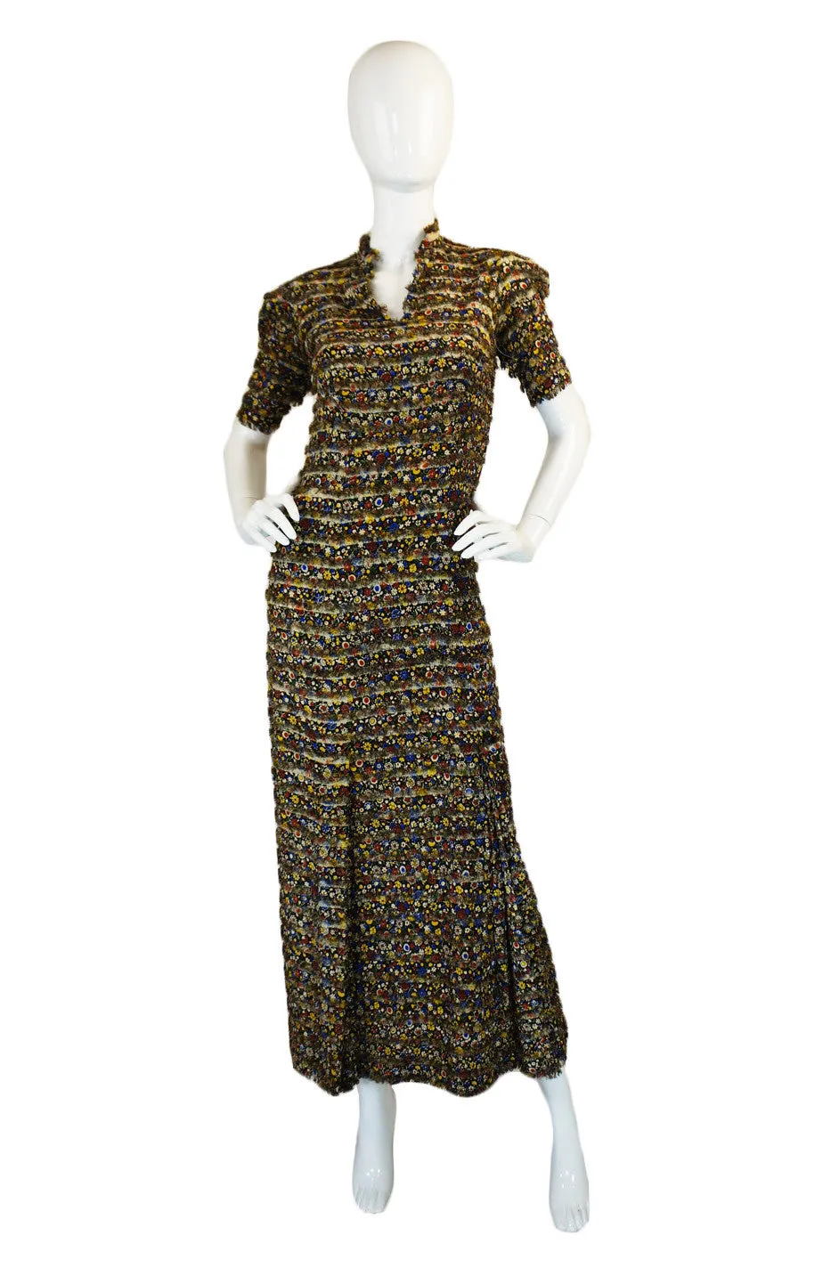 1930s Silk Floral Fringe Swing Dress