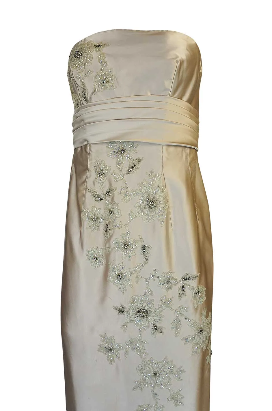 1950s Helena Barbieri Champagne Silk Satin Beaded Dress