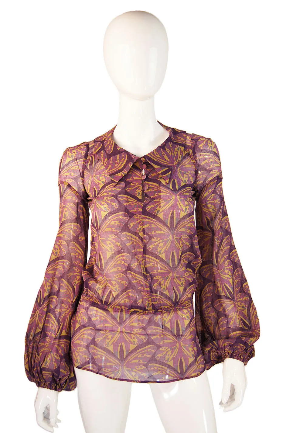 1960s Biba Fine Voile Butterfly Top