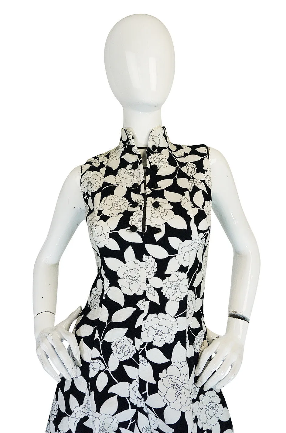 1960s Donald Brooks Black & White Floral Print  Dress