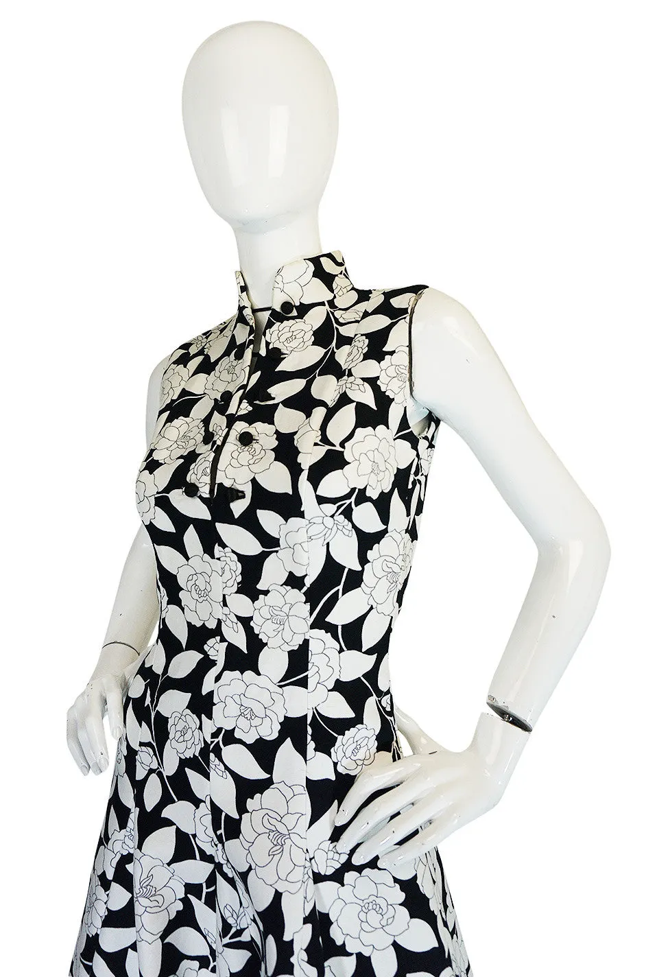 1960s Donald Brooks Black & White Floral Print  Dress