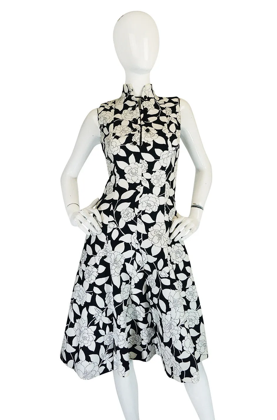 1960s Donald Brooks Black & White Floral Print  Dress