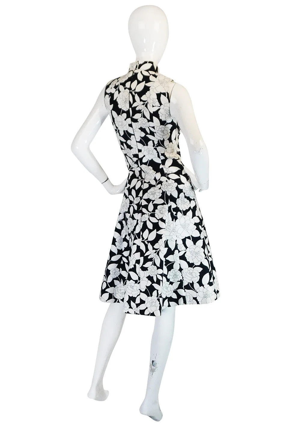 1960s Donald Brooks Black & White Floral Print  Dress