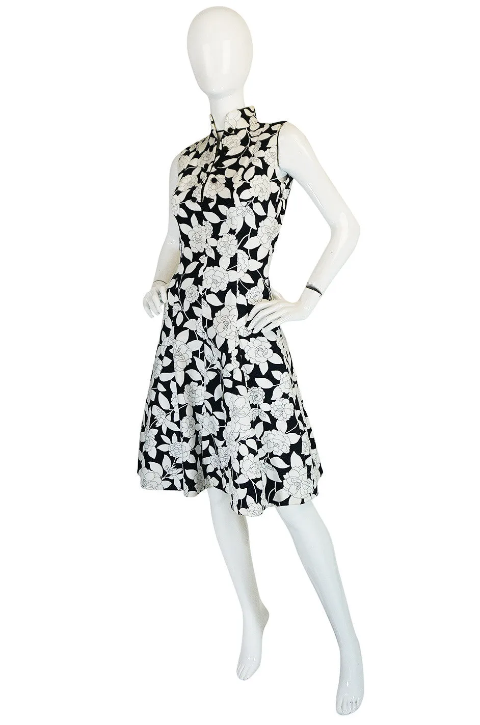 1960s Donald Brooks Black & White Floral Print  Dress