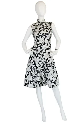 1960s Donald Brooks Black & White Floral Print  Dress