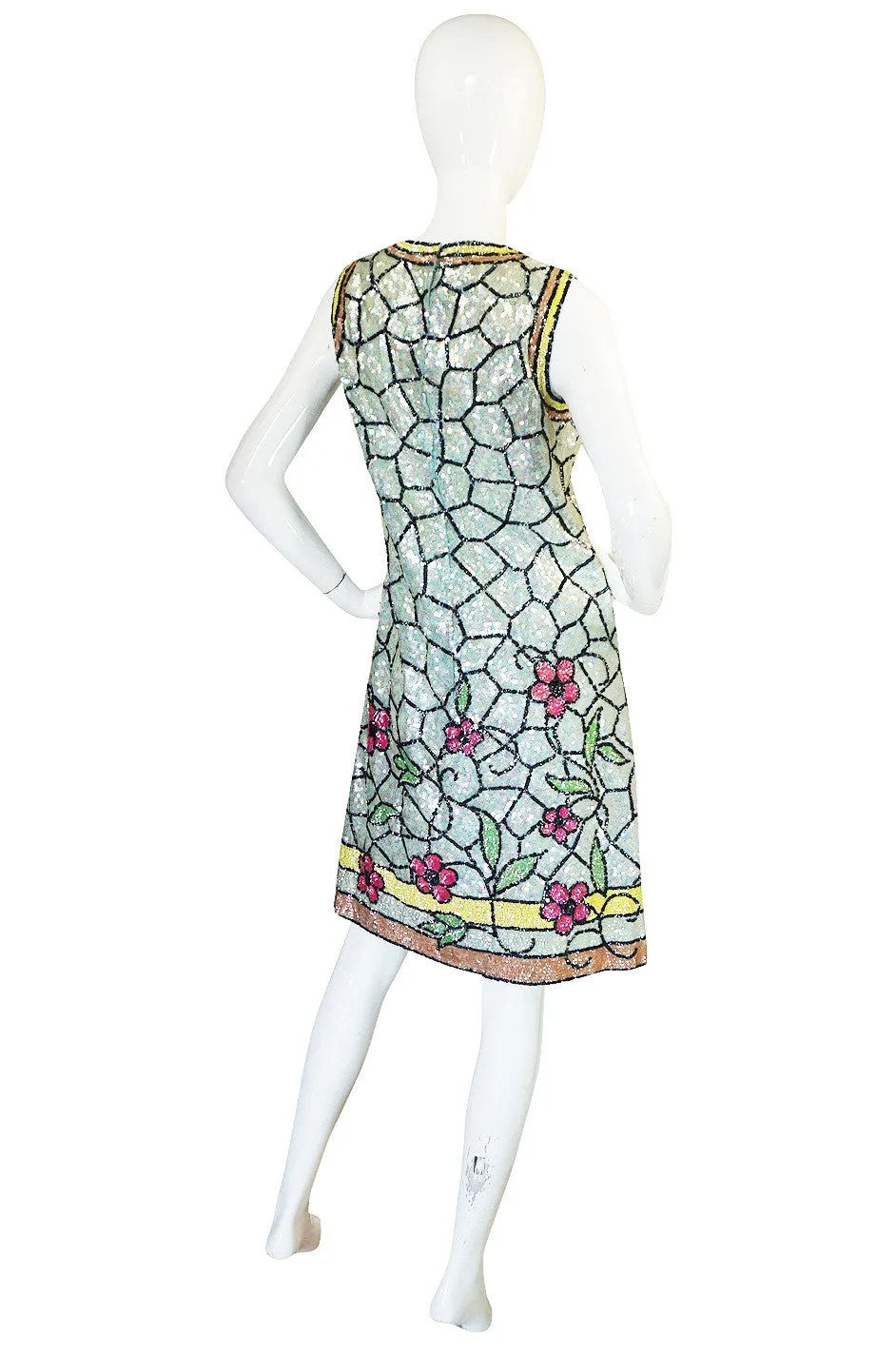 1960s Fully Sequinned Floral Stain Glass Window Dress