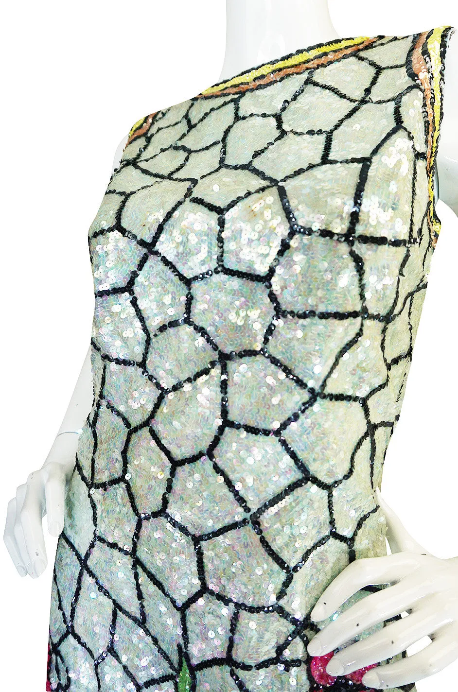 1960s Fully Sequinned Floral Stain Glass Window Dress