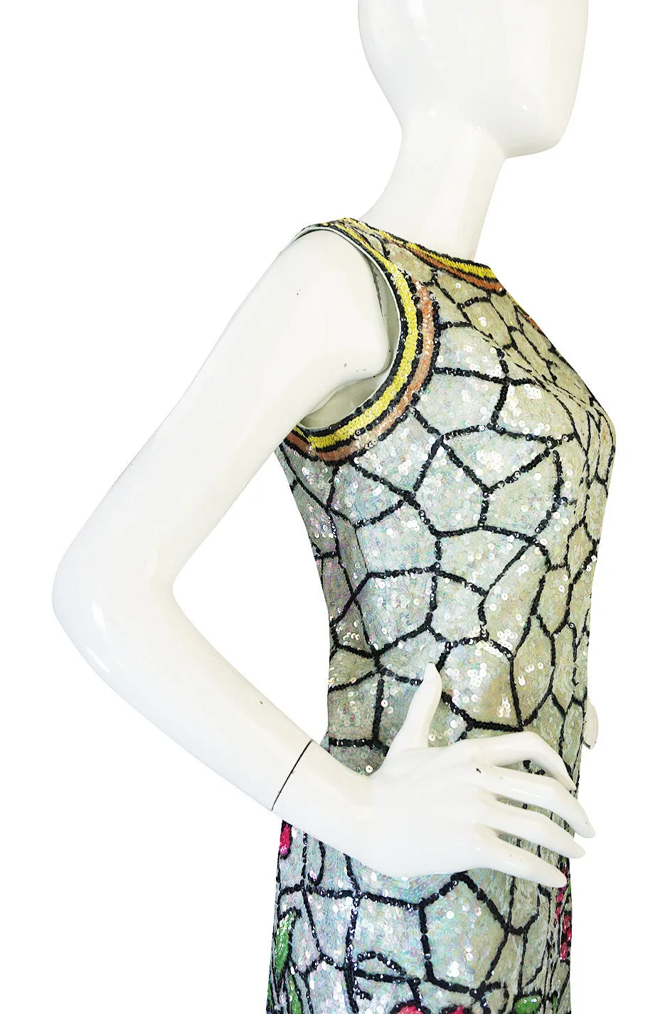 1960s Fully Sequinned Floral Stain Glass Window Dress