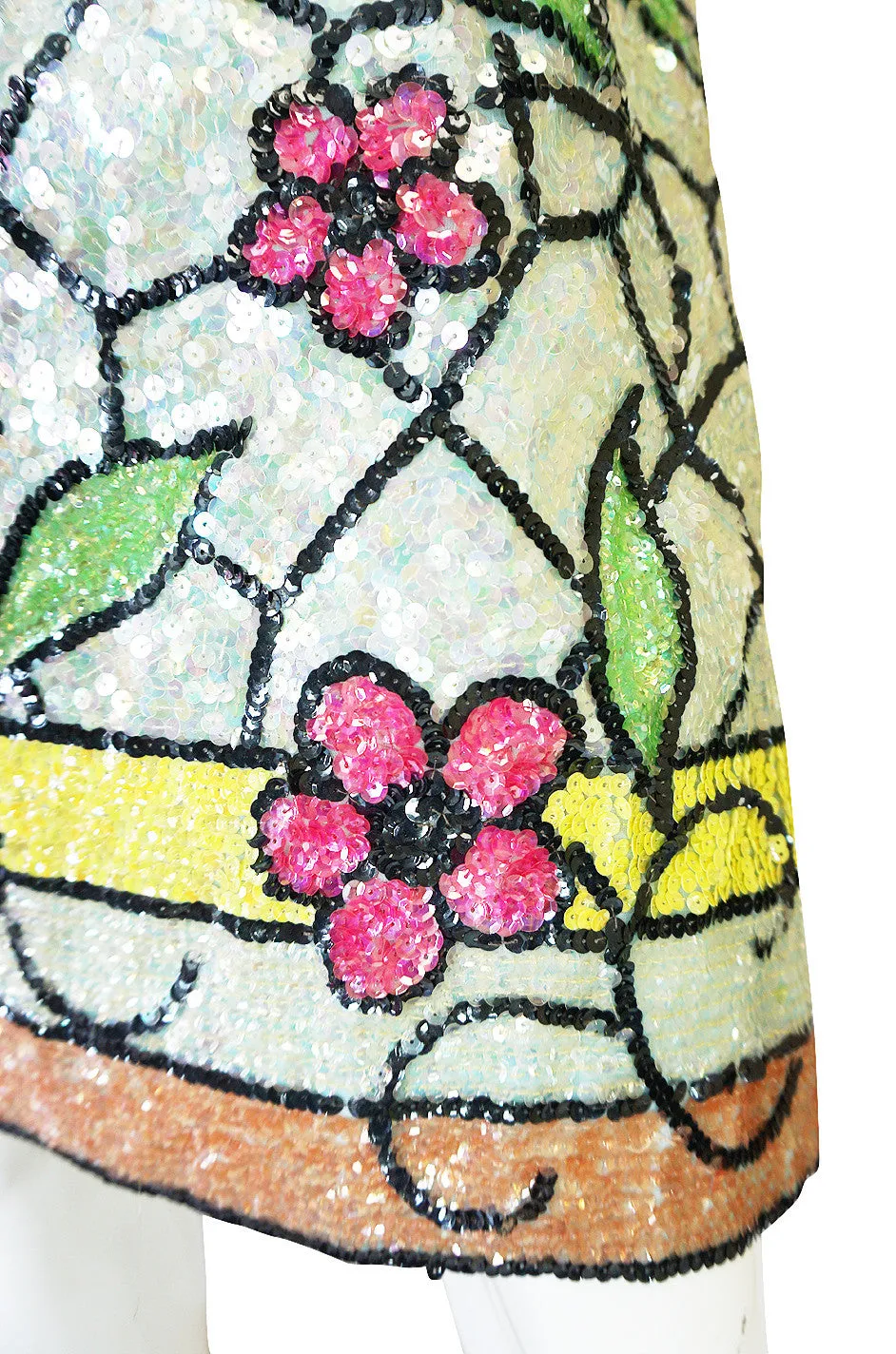 1960s Fully Sequinned Floral Stain Glass Window Dress