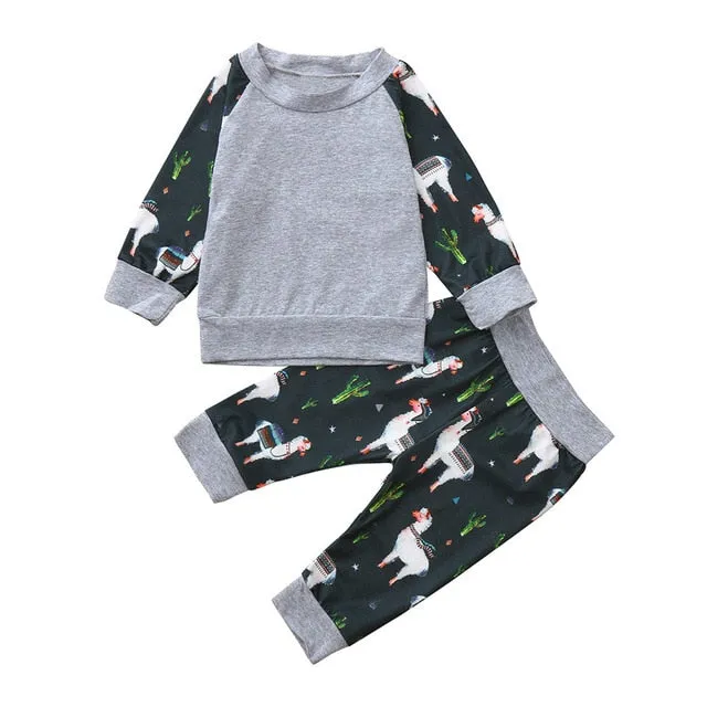 2018 Hot sale Newborn Baby Girl Long Sleeve Sweatshirt Cartoon Patchwork Top Pants