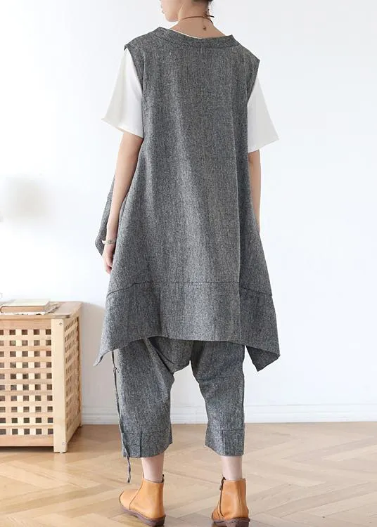 2021 Summer Grey Asymmetrical Cotton sleeveless Cardigans