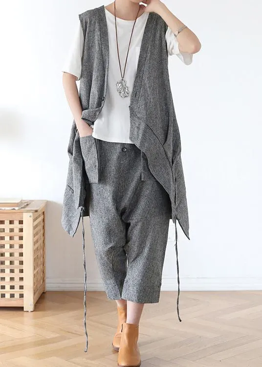 2021 Summer Grey Asymmetrical Cotton sleeveless Cardigans