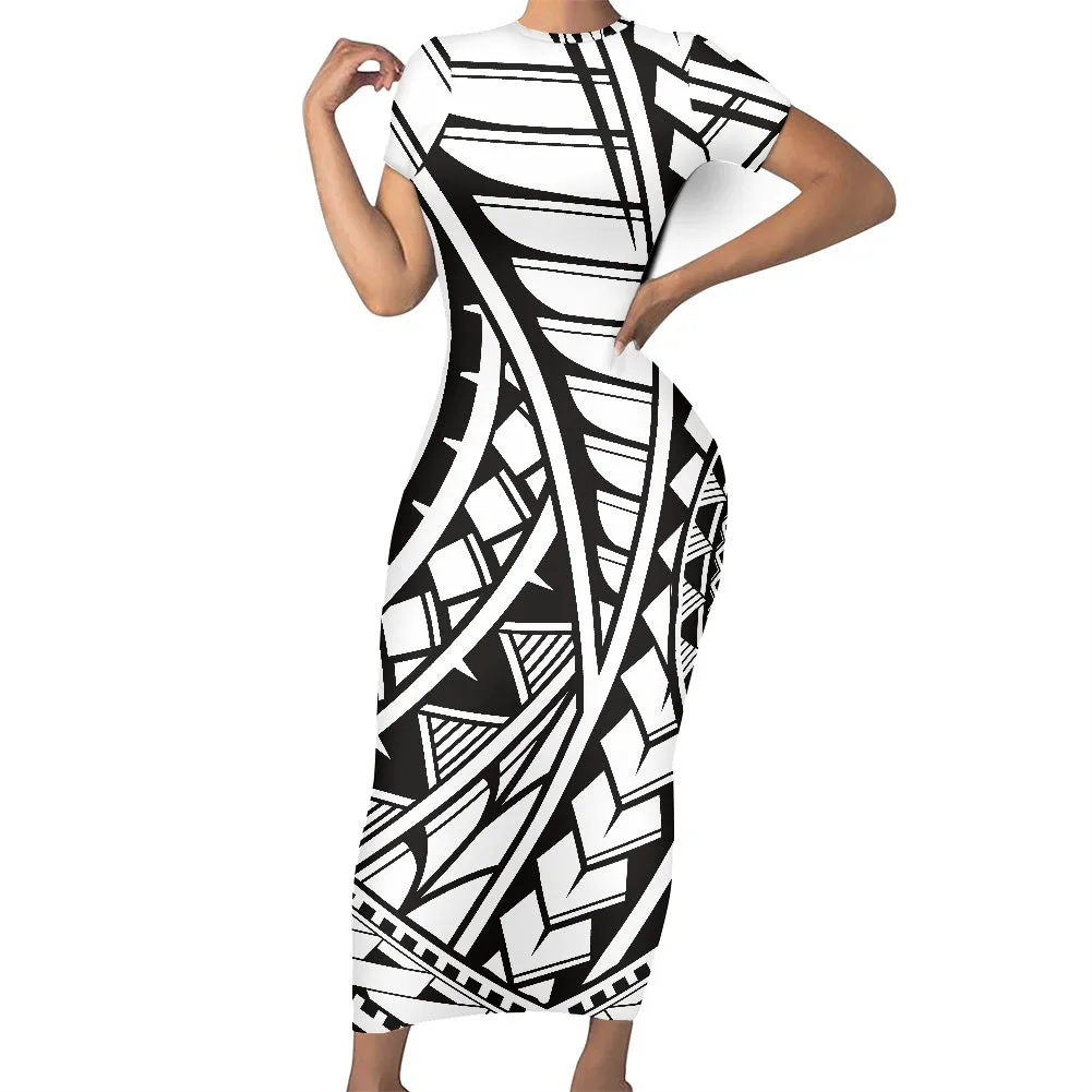 2022 Marbled Classic White Chic For Girls Vintage  Polynesian Tribal Womens Bodycon Dress DesignerDress Sun Dresses Women Summer