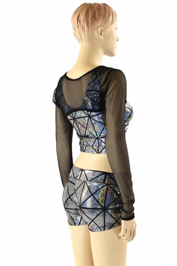 3PC Black & Silver Mesh Bolero Set