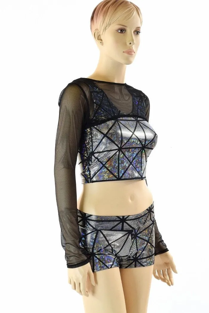 3PC Black & Silver Mesh Bolero Set