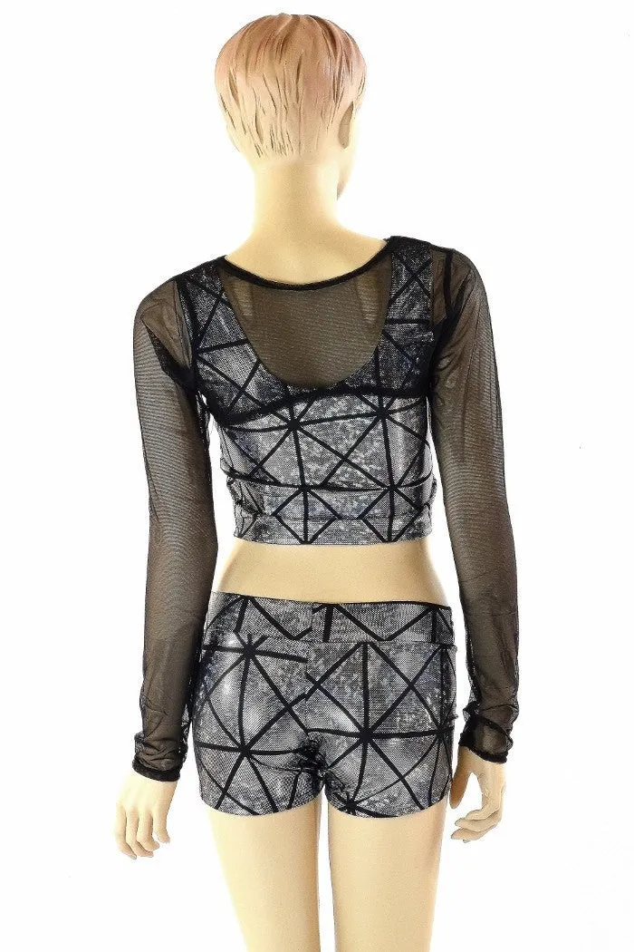 3PC Black & Silver Mesh Bolero Set