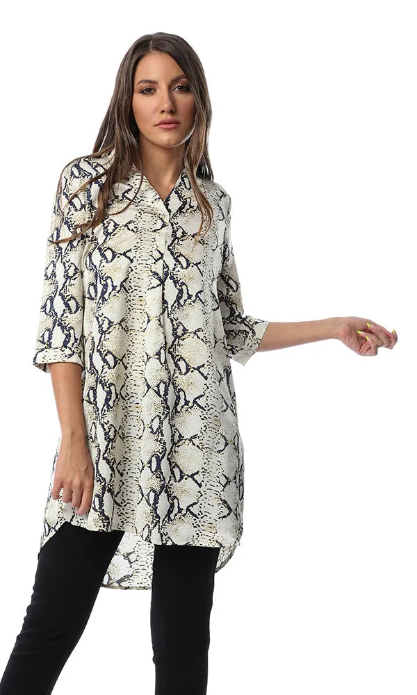 53331 Animal Pattern Buttoned Beige Shirt