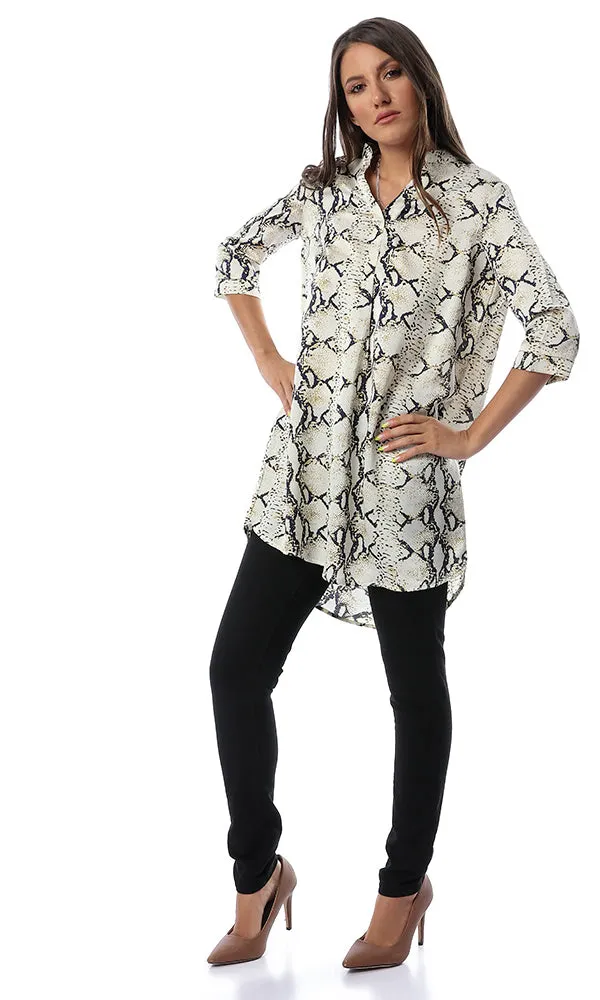 53331 Animal Pattern Buttoned Beige Shirt