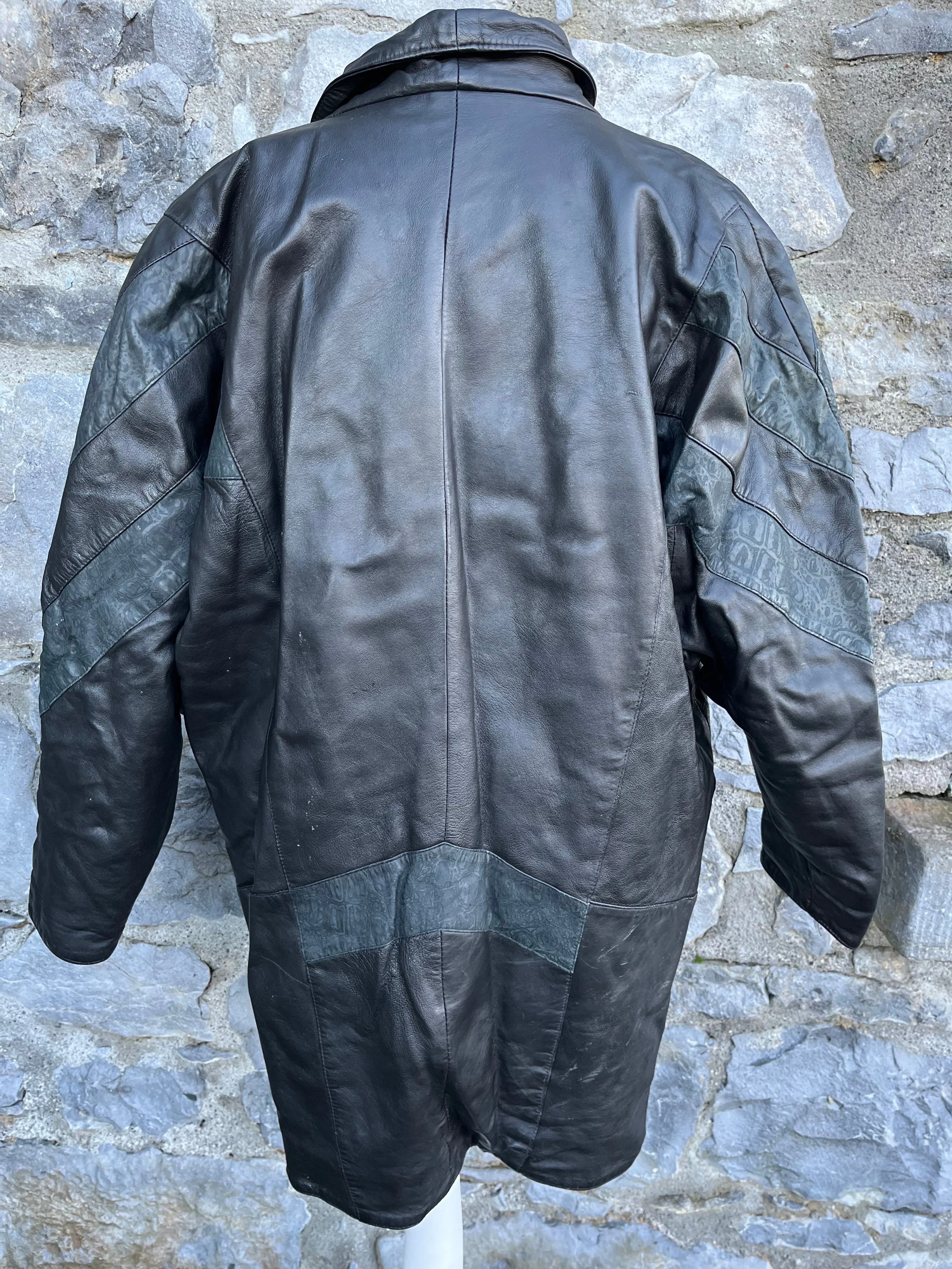 80s leather long jacket uk 12