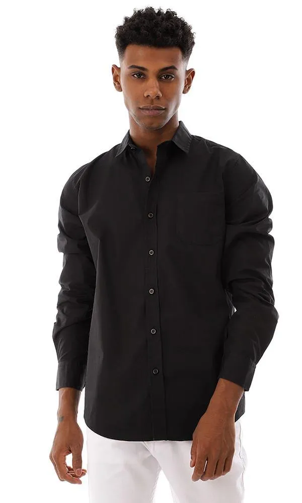 94693 Solid Regular Fit Full Buttoned Shirt - Black