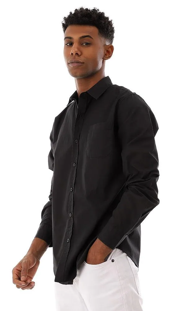 94693 Solid Regular Fit Full Buttoned Shirt - Black