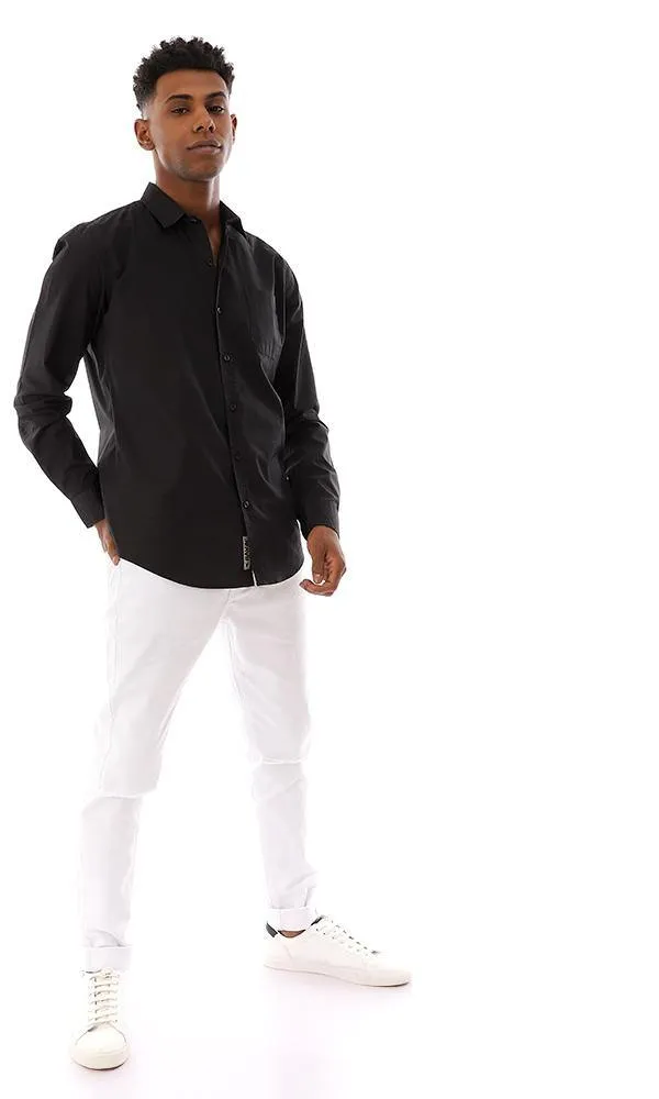 94693 Solid Regular Fit Full Buttoned Shirt - Black