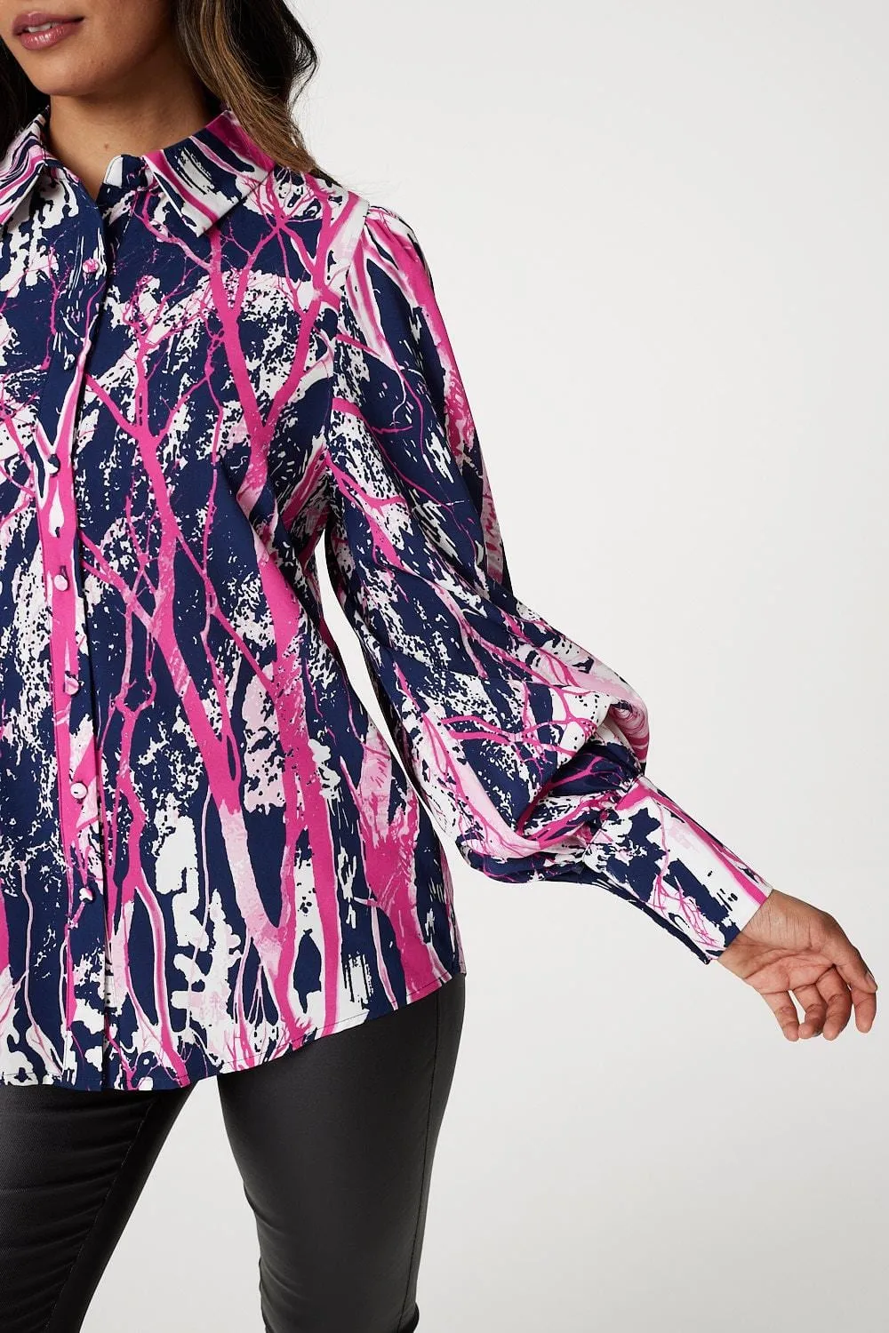 Abstract Print Puff Sleeve Blouse