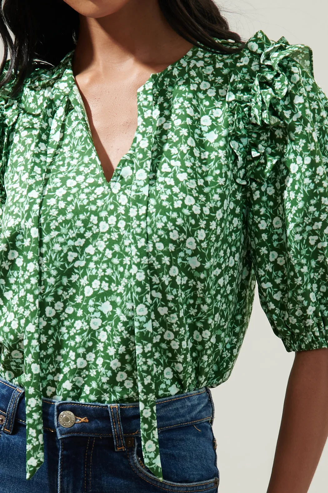 Adieu Floral Noche Tie Neck Blouse