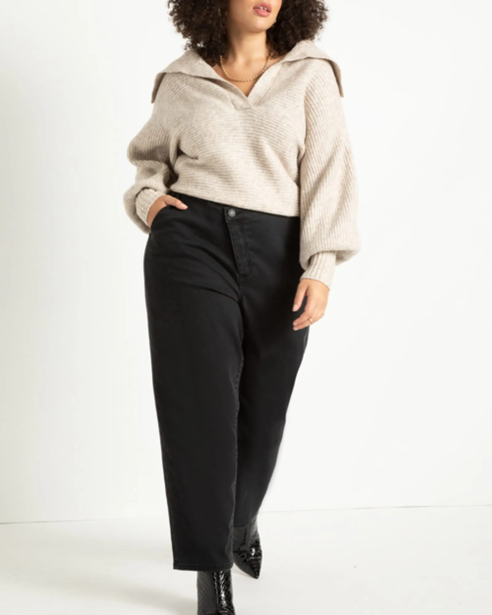 Adora Oversized Collar Sweater | Heather Neutral