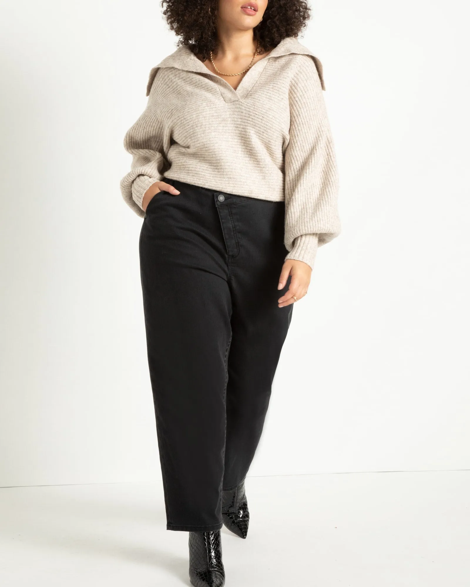 Adora Oversized Collar Sweater | Heather Neutral