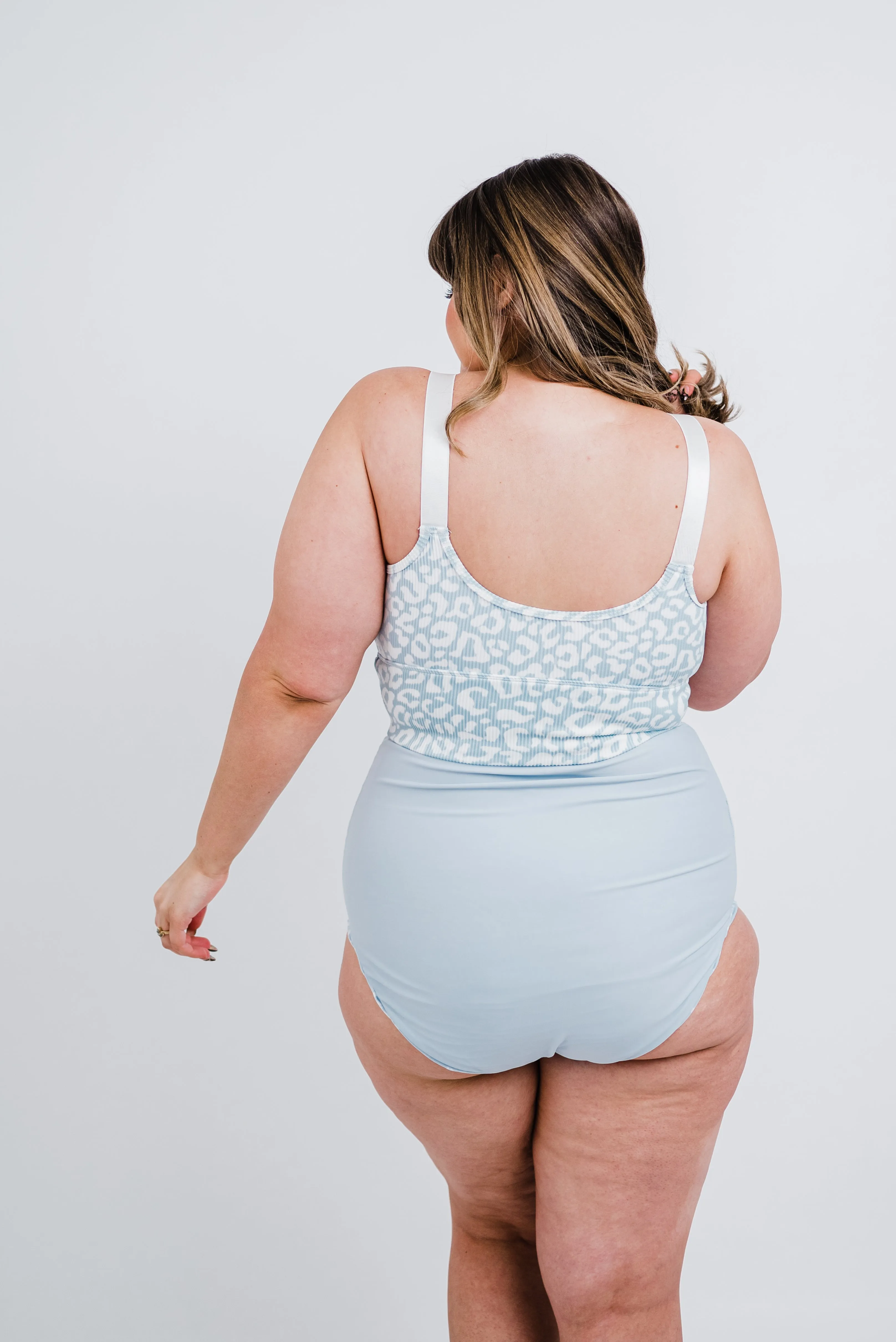 Adventurer Top | Powder Blue Leopard Print