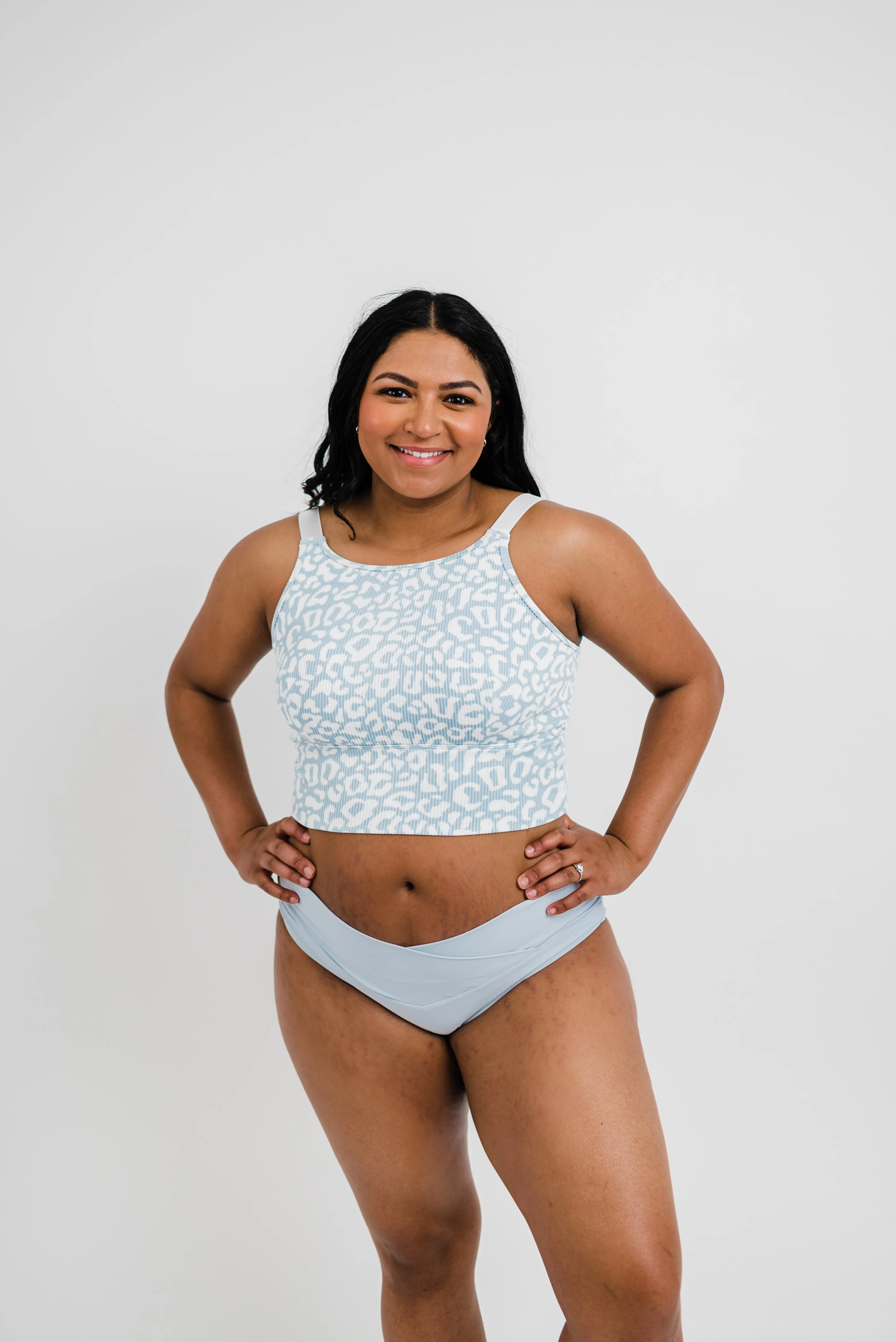 Adventurer Top | Powder Blue Leopard Print