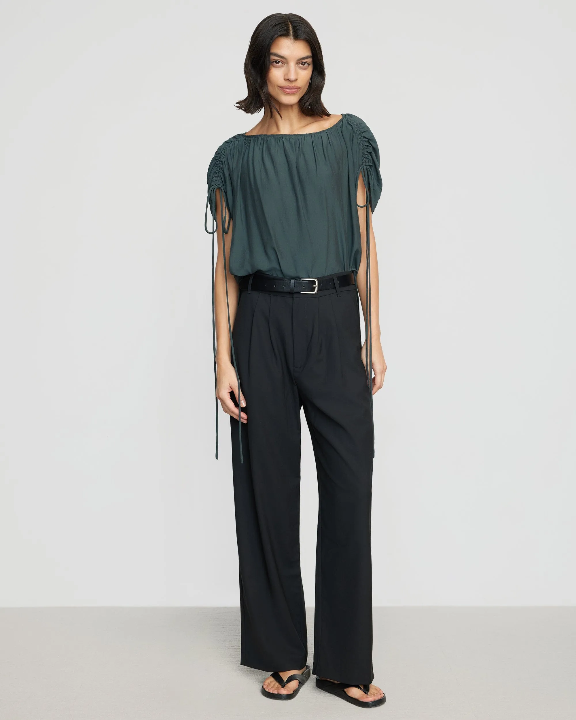 Akari Semi-Sheer Gathered-Shoulder Blouse