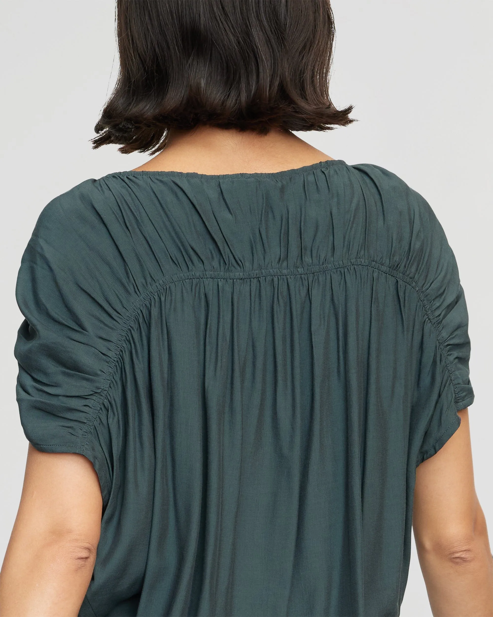 Akari Semi-Sheer Gathered-Shoulder Blouse