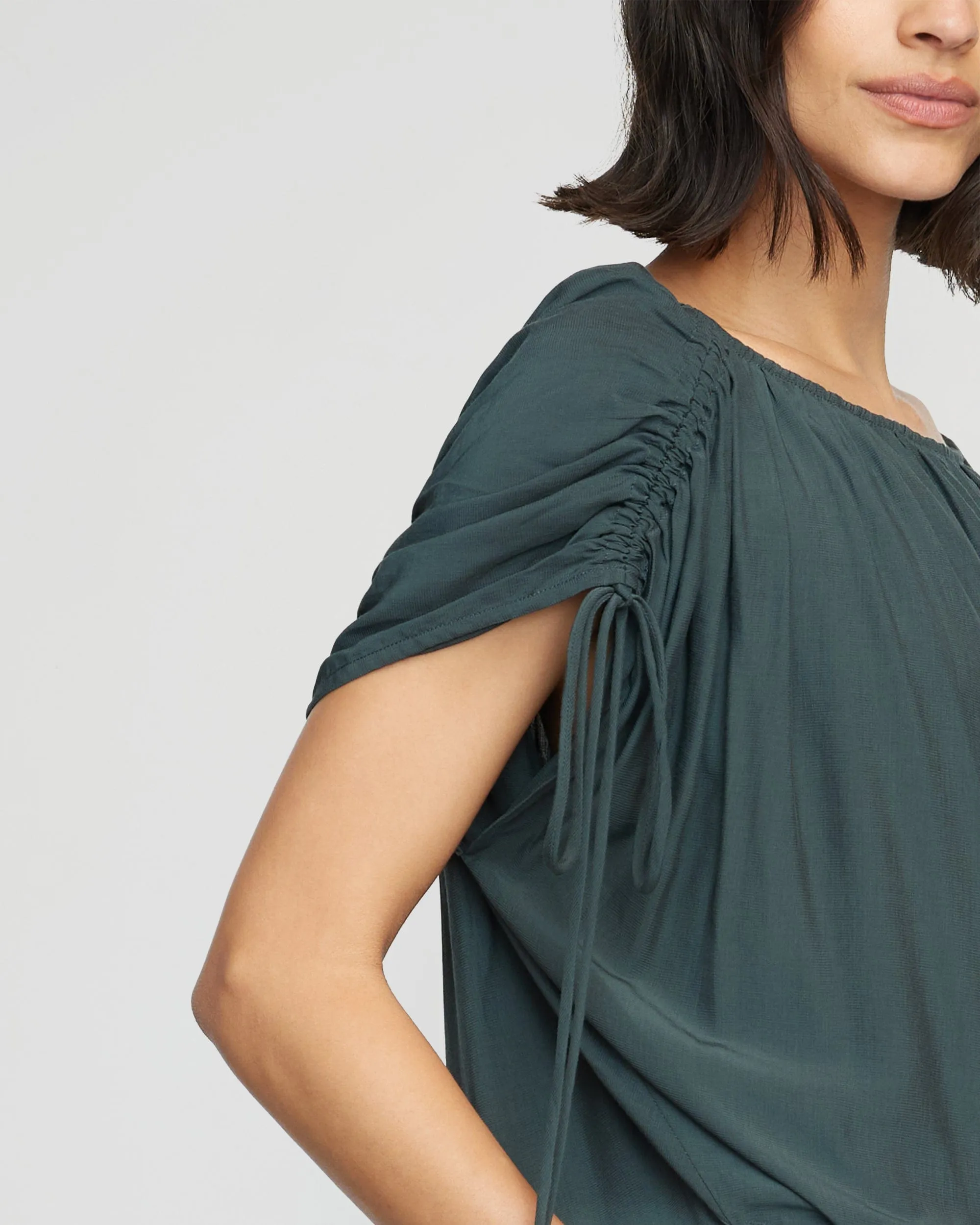 Akari Semi-Sheer Gathered-Shoulder Blouse