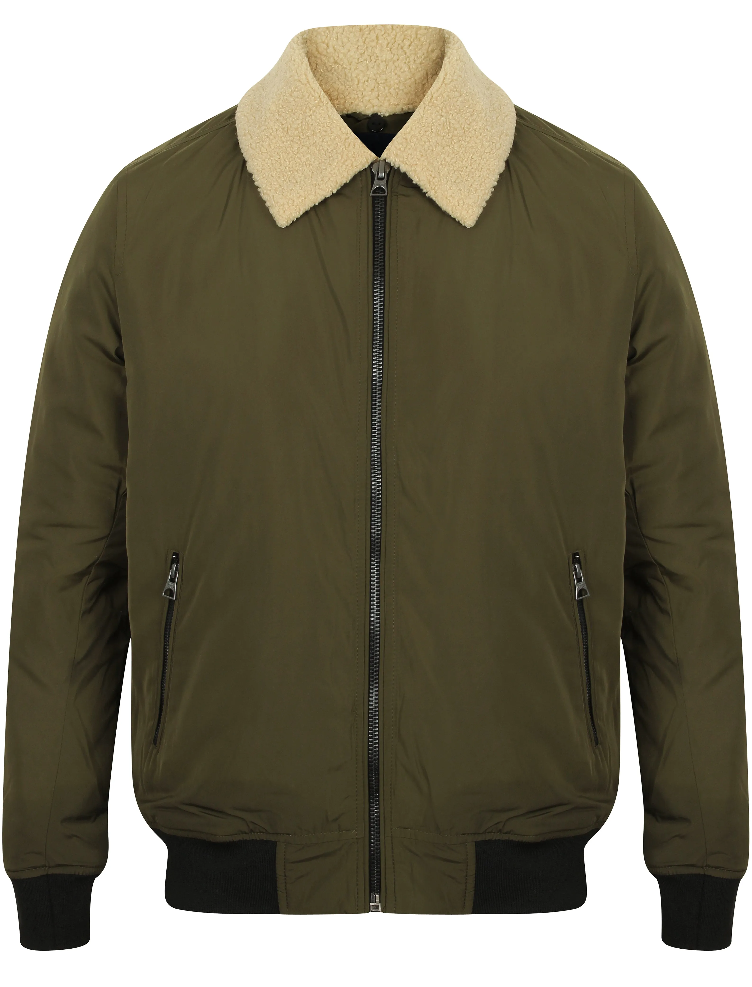 Allingham Bomber Jacket with Detachable Borg Collar in Amazon Khaki - Tokyo Laundry