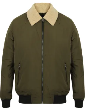 Allingham Bomber Jacket with Detachable Borg Collar in Amazon Khaki - Tokyo Laundry