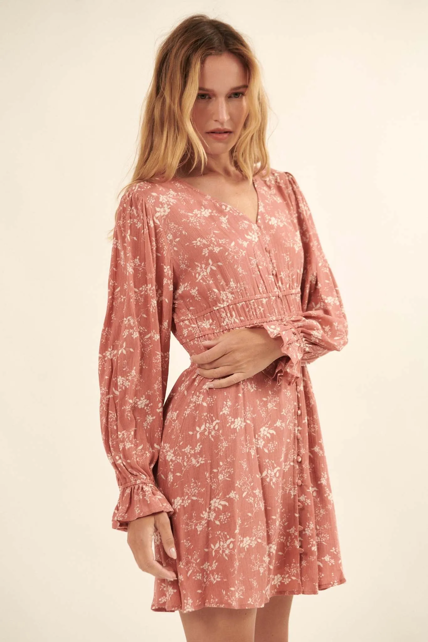 Alluring Elegance Floral Button-Front Mini Dress