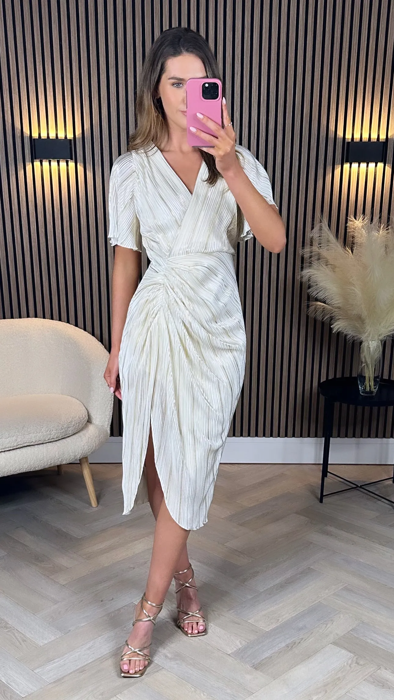 Alona White & Gold Metallic Midi Dress