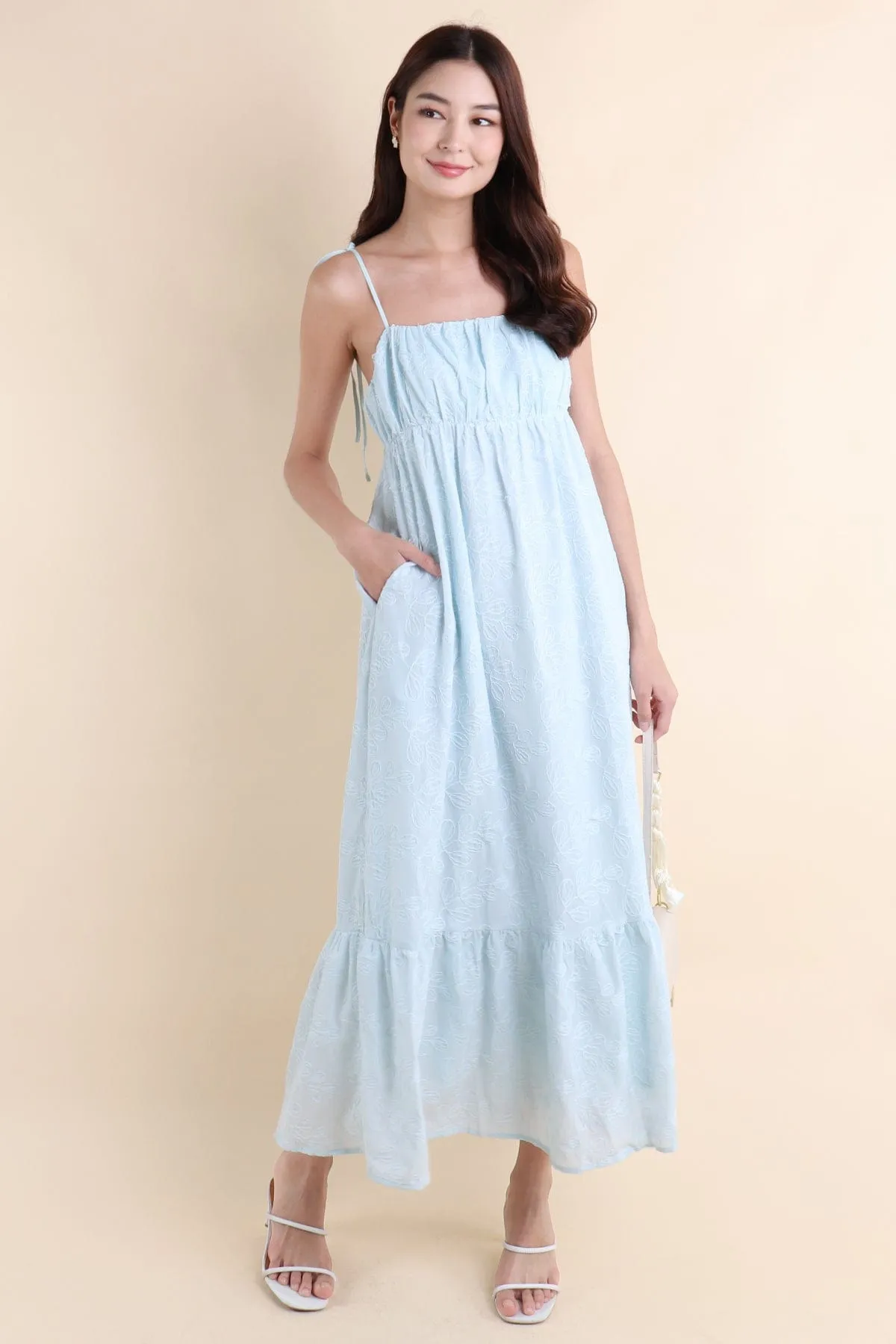 AMOUR TEXTURED MAXI DRESS IN ICE BLUE