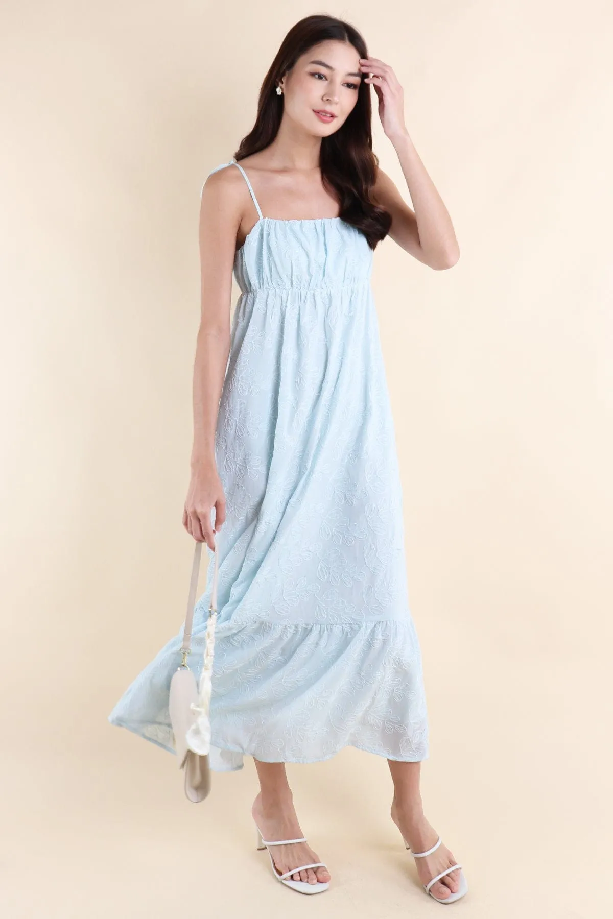 AMOUR TEXTURED MAXI DRESS IN ICE BLUE