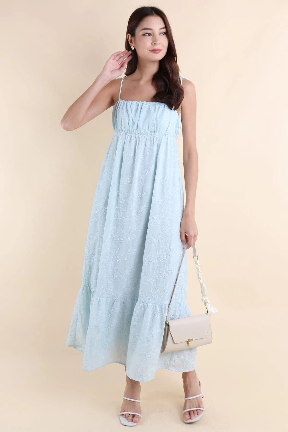 AMOUR TEXTURED MAXI DRESS IN ICE BLUE