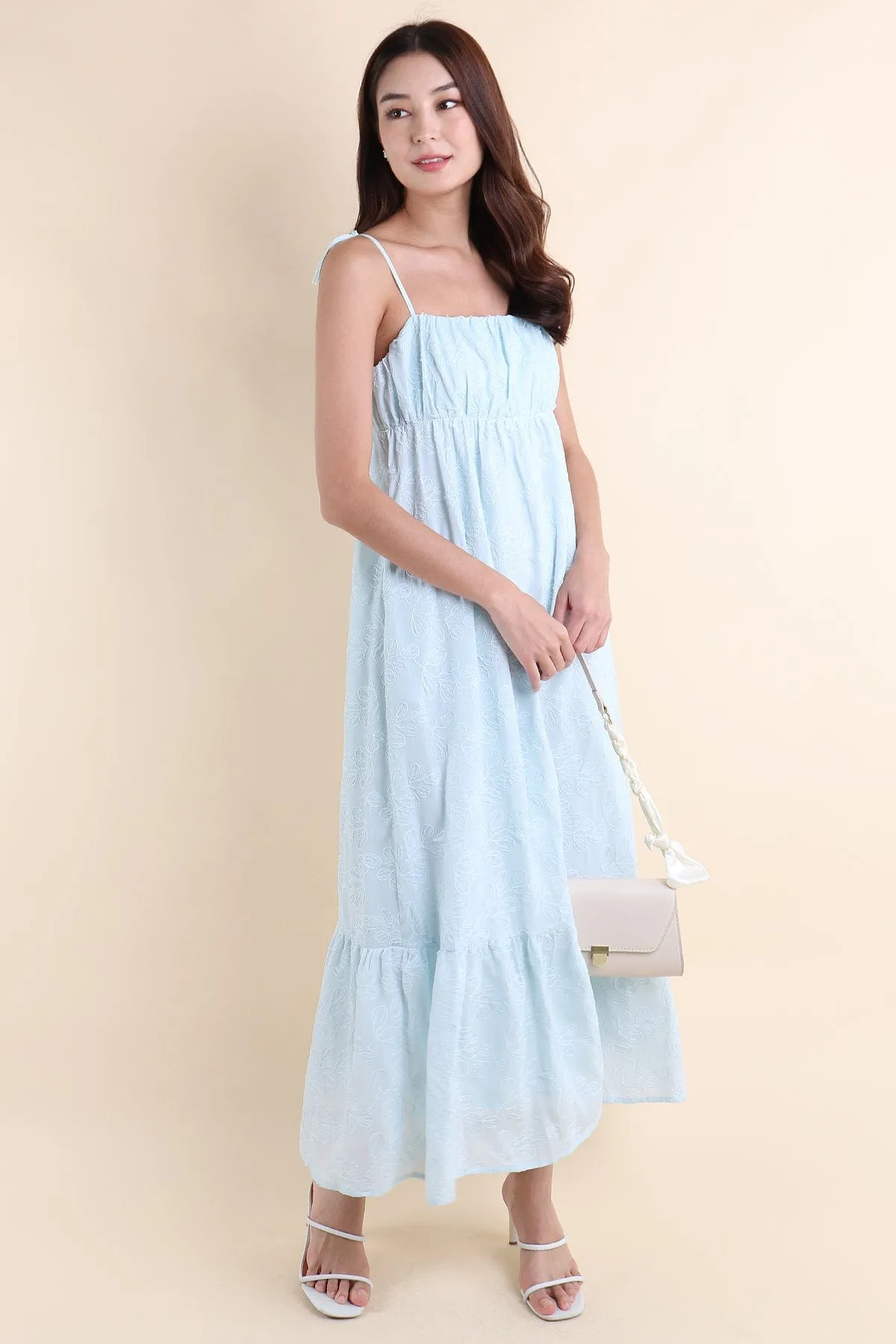 AMOUR TEXTURED MAXI DRESS IN ICE BLUE