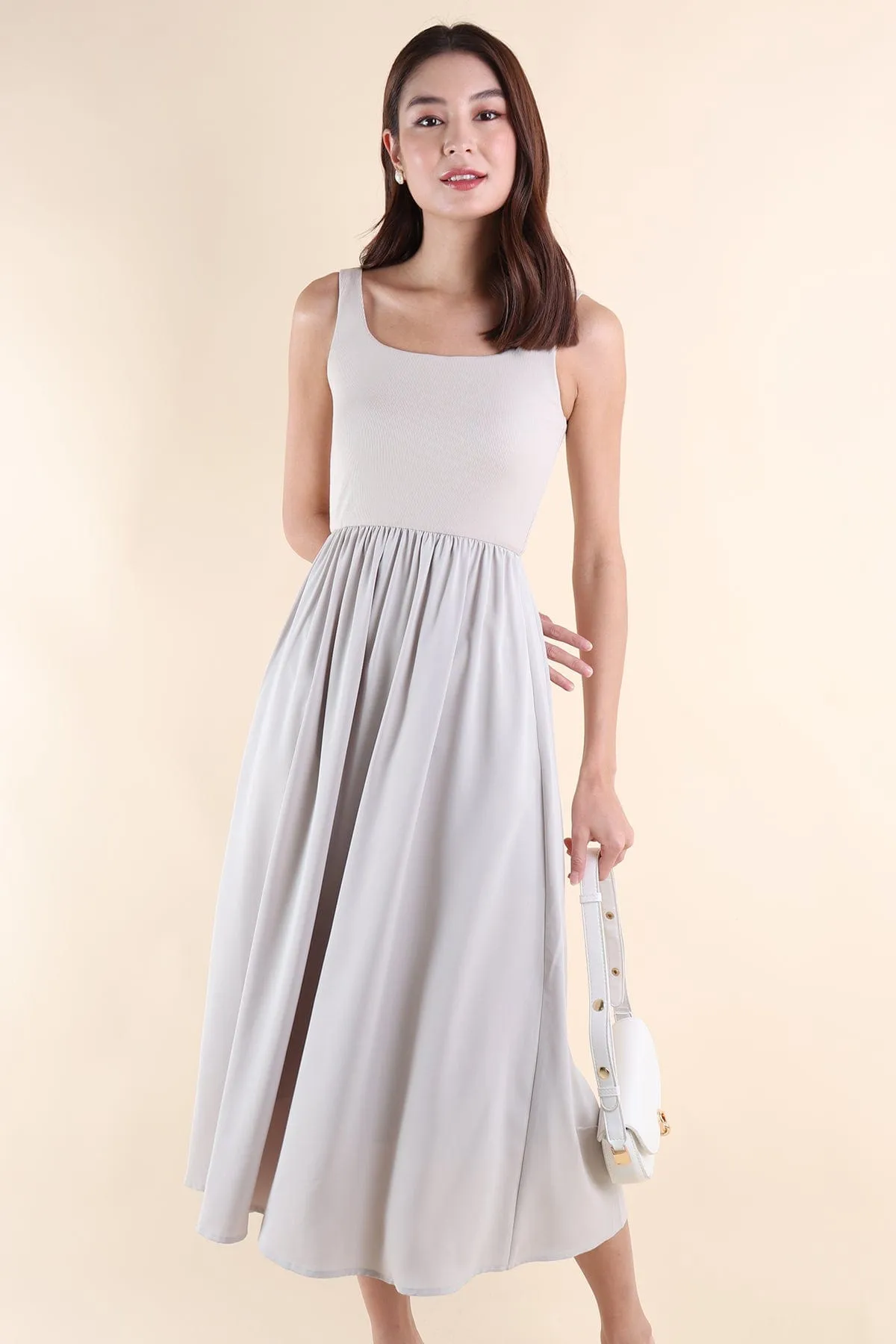 ANABELLE RIBBED MAXI DRESS IN GREIGE