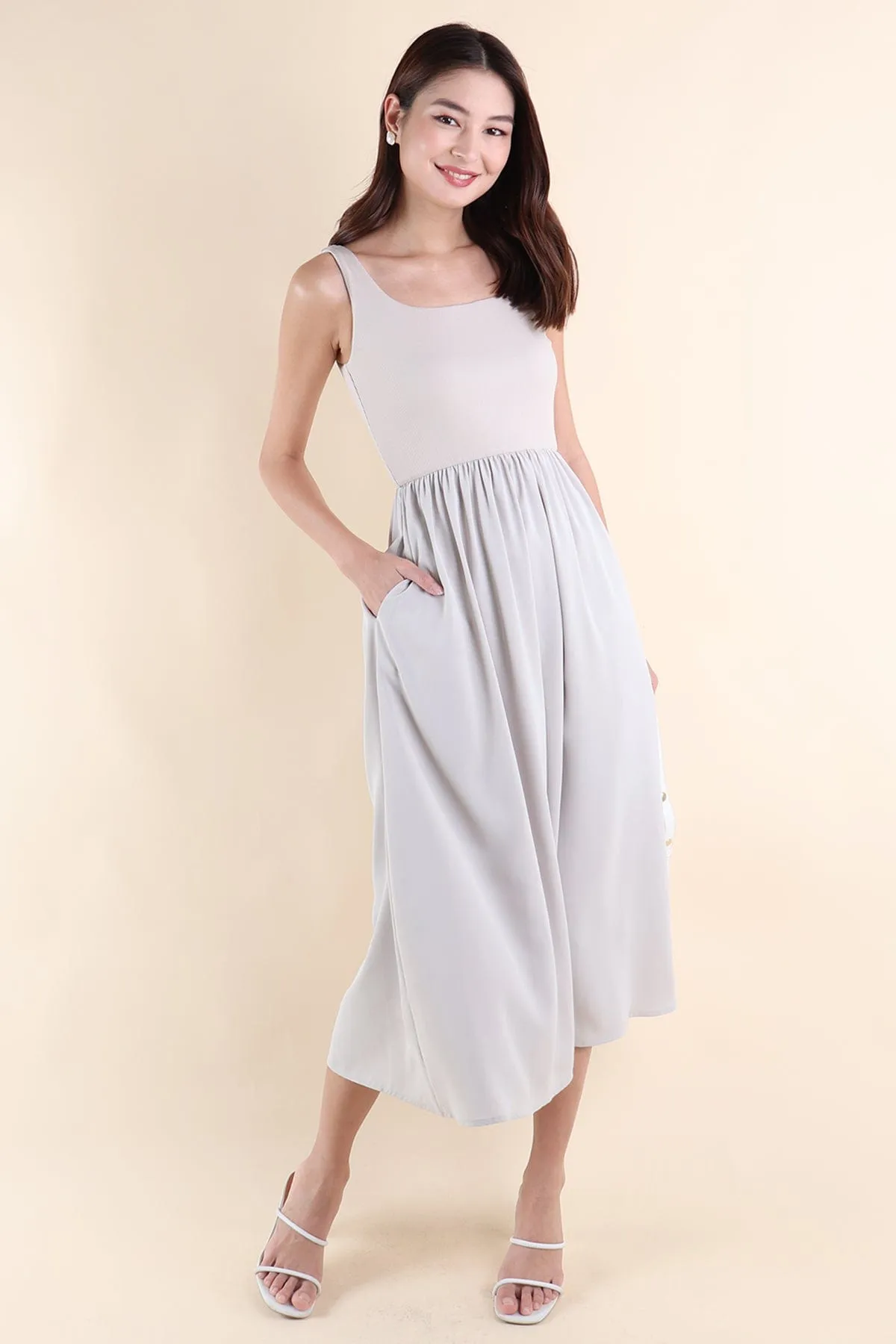 ANABELLE RIBBED MAXI DRESS IN GREIGE