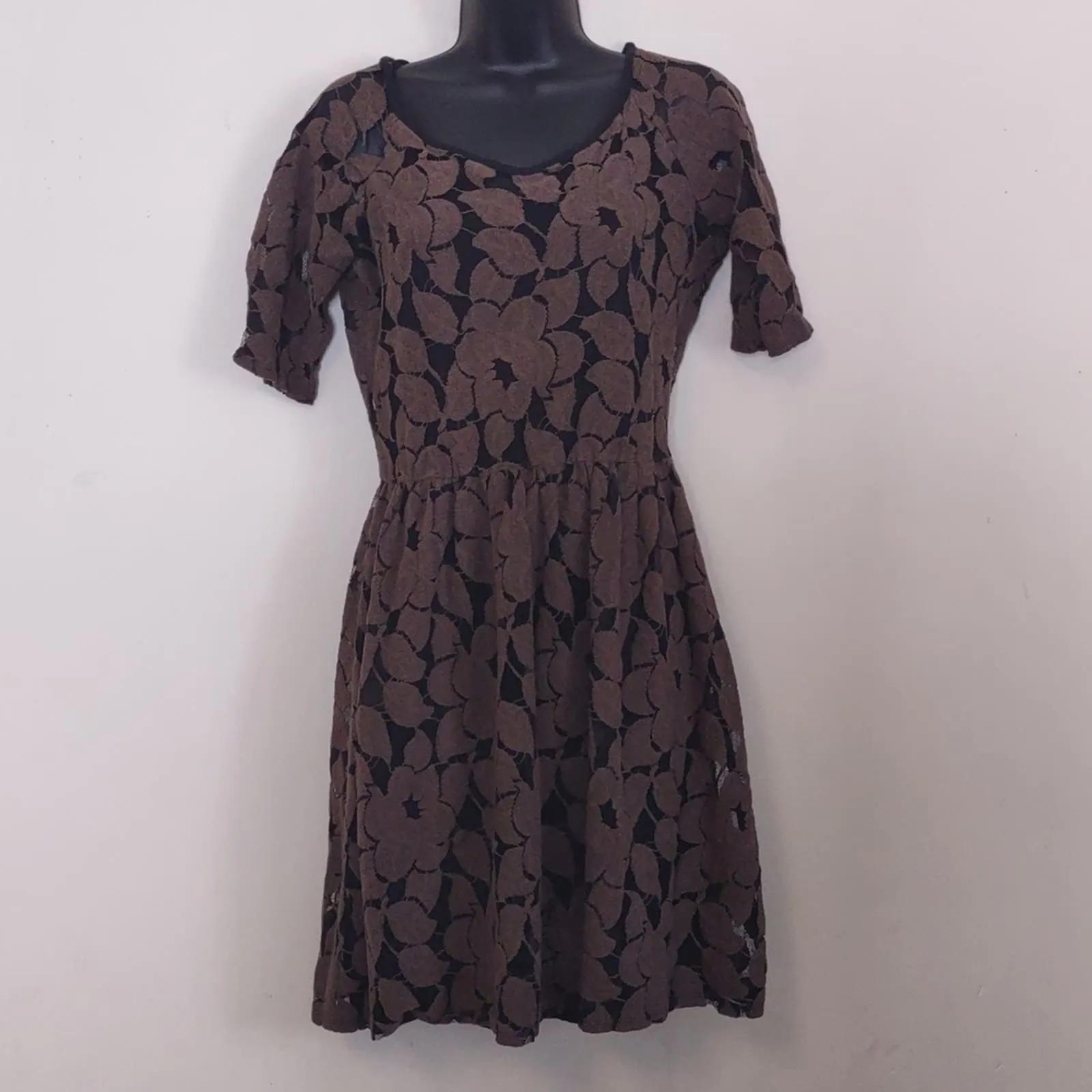 Anthropologie Weston Wear Unconditional Osier Brown Motif Lace Mesh Dress