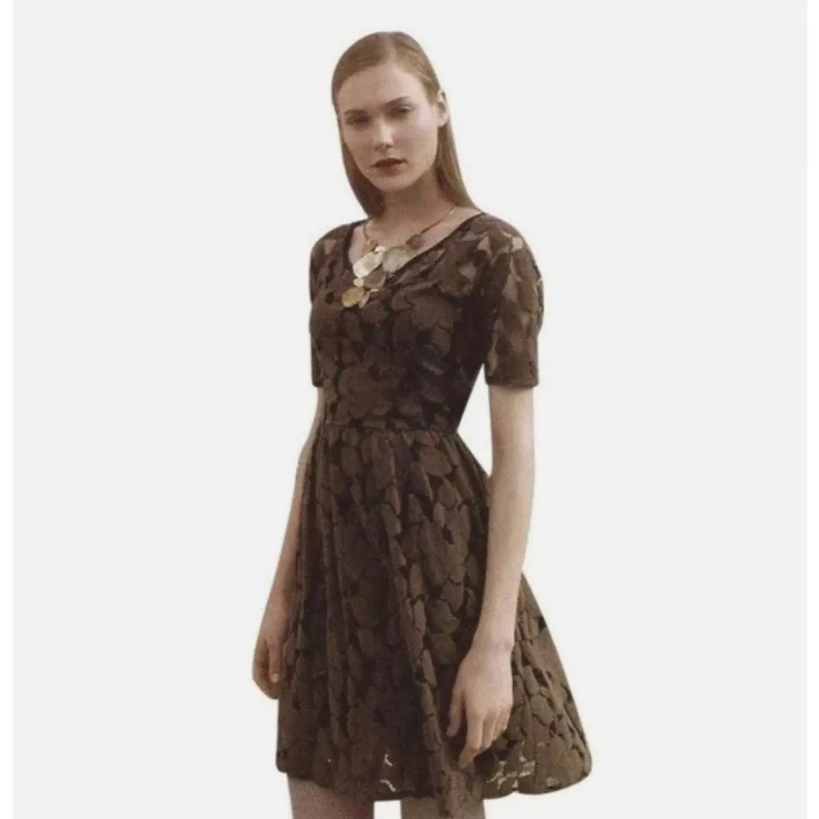 Anthropologie Weston Wear Unconditional Osier Brown Motif Lace Mesh Dress