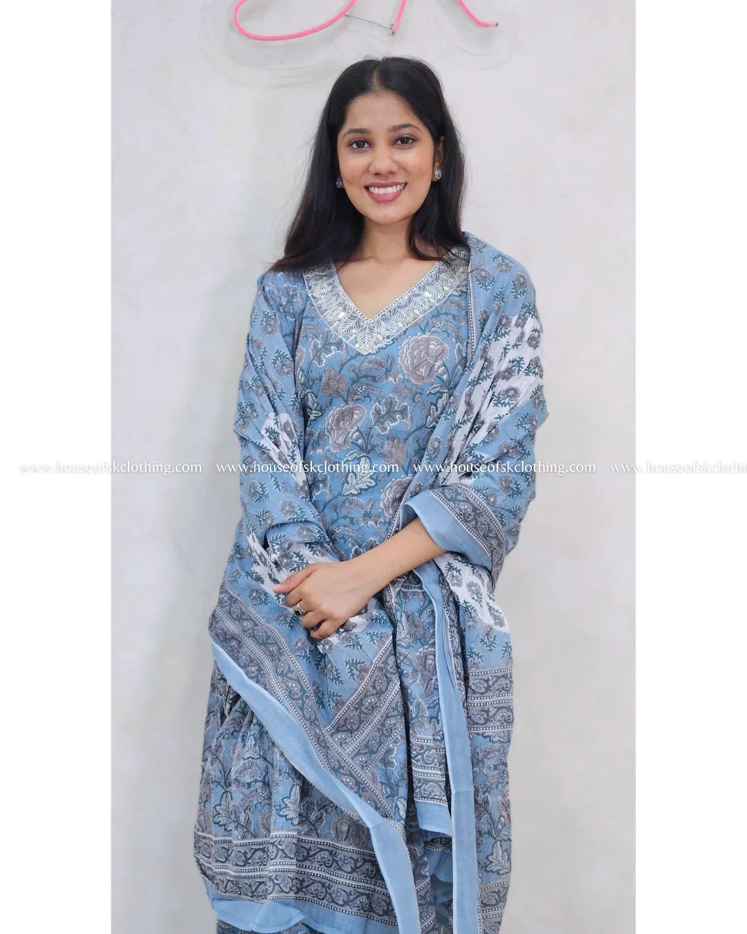 Arctic Blue Cotton Kurta Set