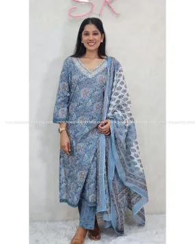 Arctic Blue Cotton Kurta Set