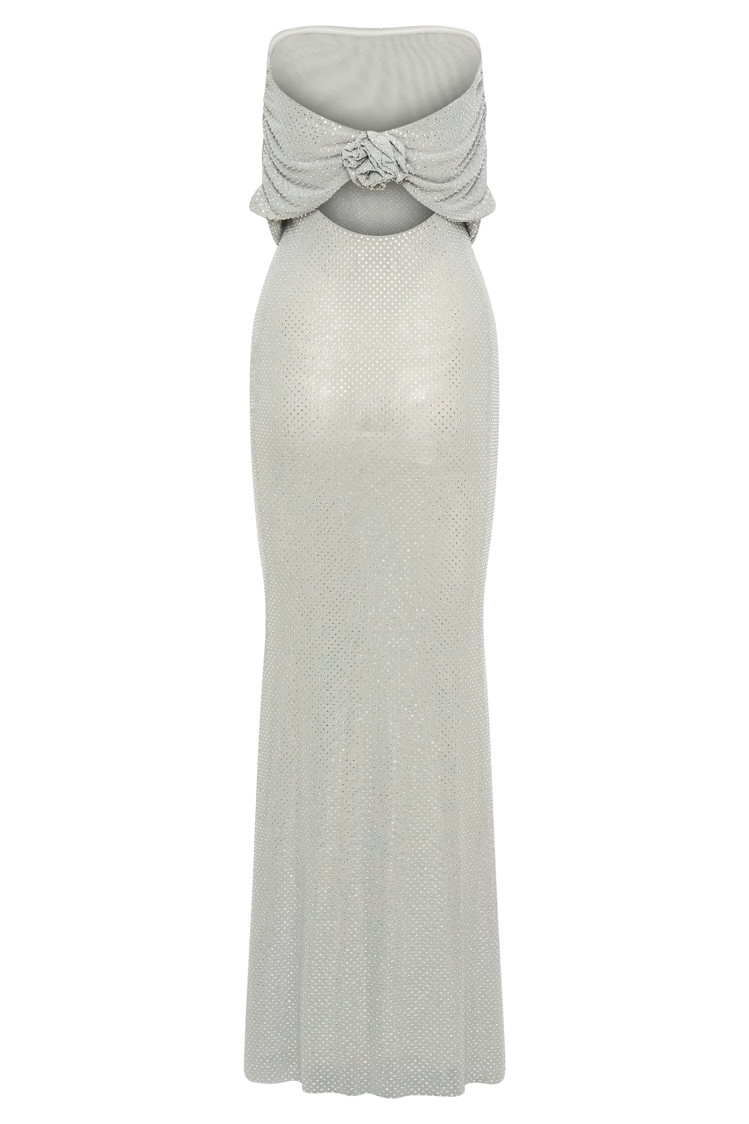 Arna Off Shoulder Diamante Maxi Dress - Silver